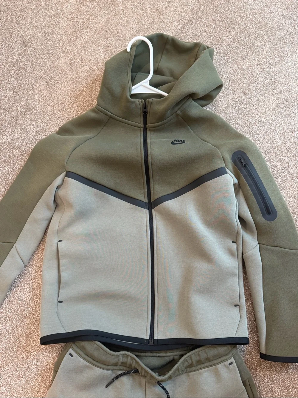 Nike Kids Olive & Light Olive Colorblock Hoodie and Joggers